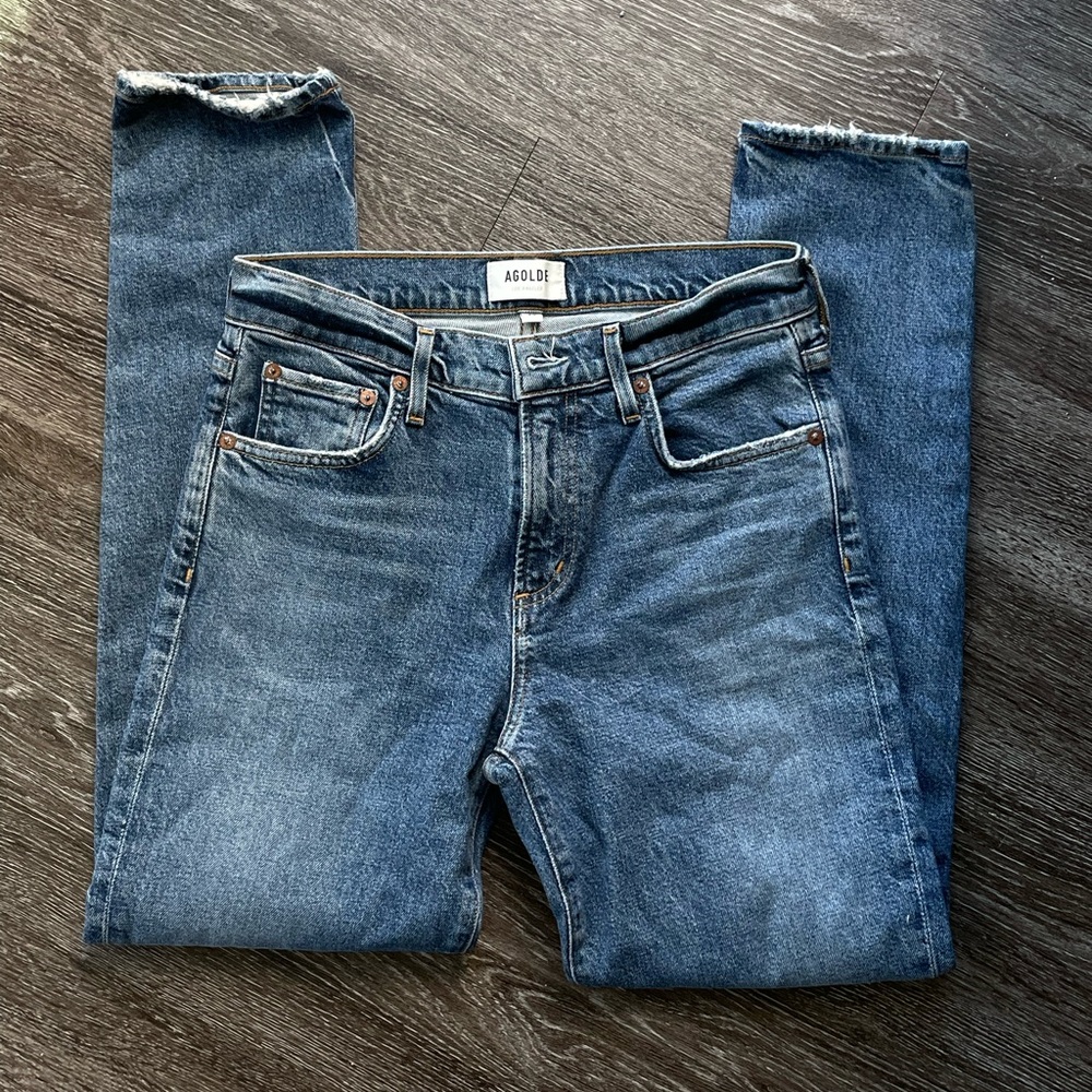 AGOLDE Toni Mid Rise Straight Denim Jeans Sz 26 EUC Medium Wash Blue - Picture 15 of 15